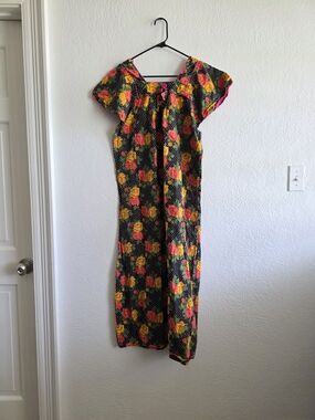 Black Floral Maxi Dress with Pink and Yellow Roses